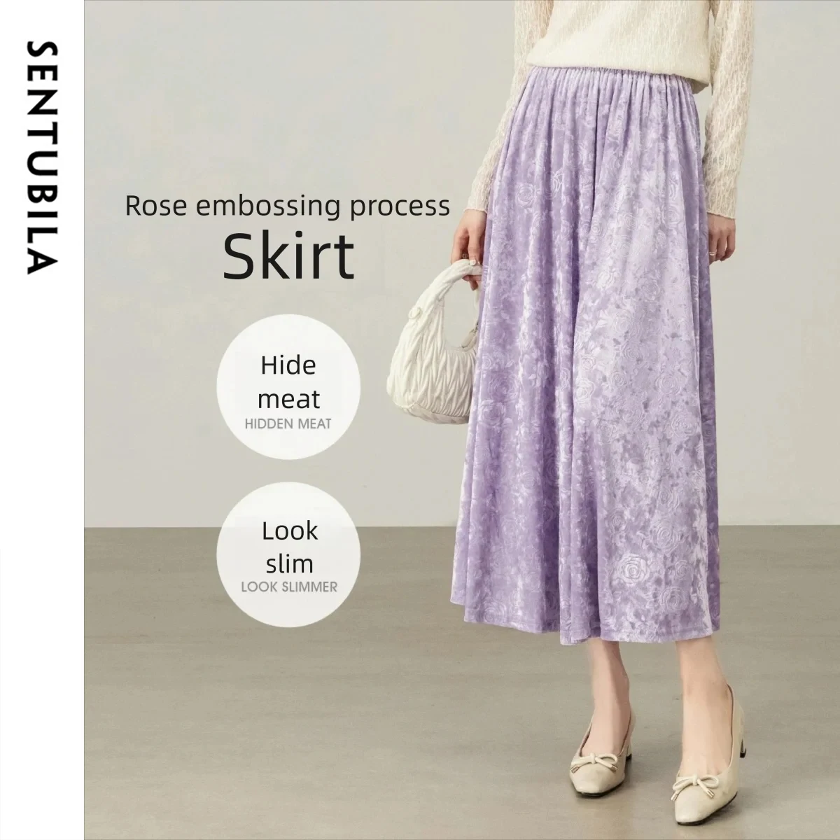 

SENTUBILA женская юбка-зонтик трапециевидной формы, осень 2022, новая осенняя бархатная эластичная розовая текстурированная свободная юбка средней длины Q53QG3724