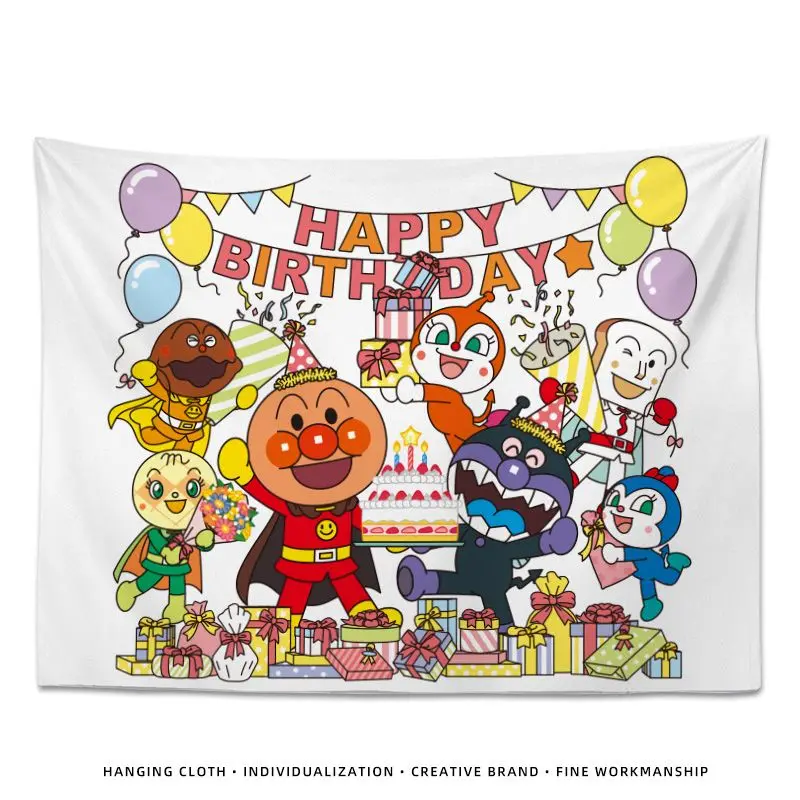 Anpanman Baikinman Theme Party Decoration Hanging Cloth Cartoon Kawaii Birthday Party Wall Hangings Gathering Background Wall