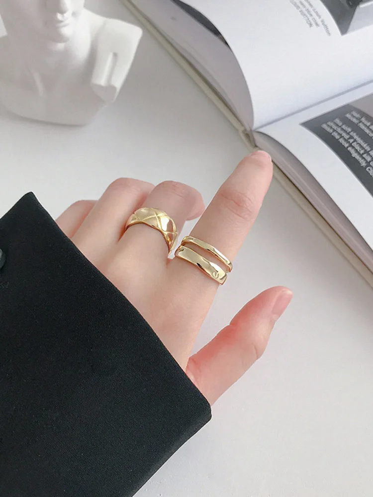 XIYANIKE kolor srebrny modny elegancki Twist dwa okrągłe pierścionki dla kobiet para prosta geometryczna ręcznie robiona biżuteria regulowana — zdjęcie 2