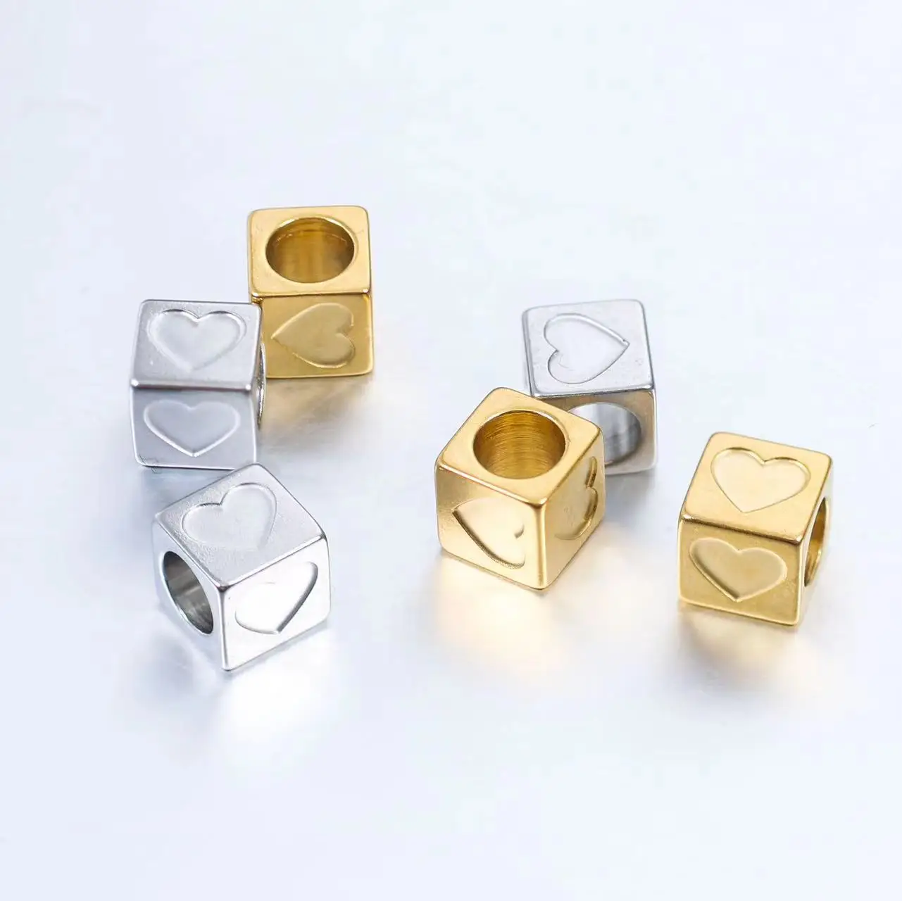 3pcs/ lot 6mm Stainless Steel Through-holesquare Cube Beads for Jewelry Making  pendant DIY bracelet necklace square accessories