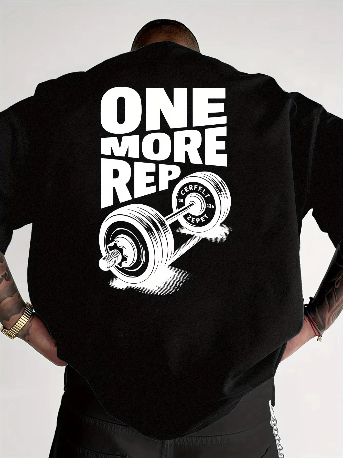 Men's T-Shirt Vintage Funny Gym Workout ONE MORE REP Weightlifting Women Streetwear Cotton Oversized Tees Short Sleeve Loose Top - view 2