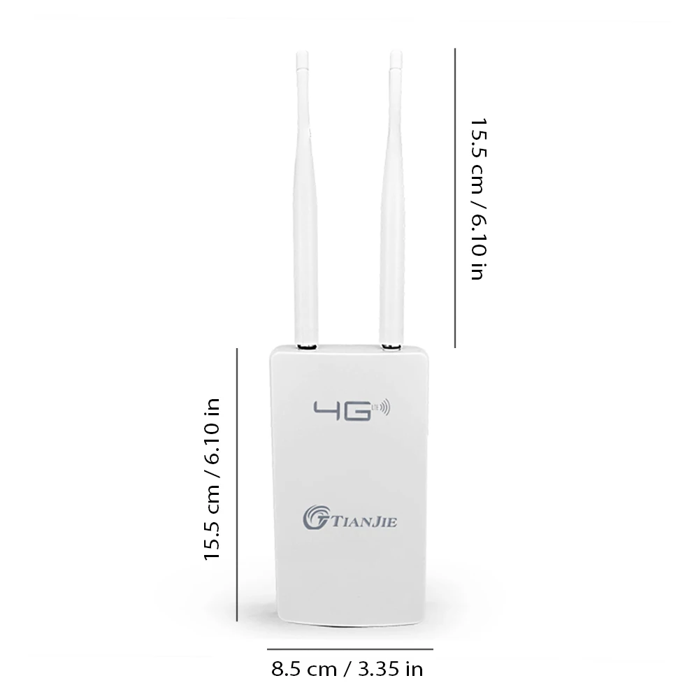 TIANJIE CPE905 กลางแจ้ง 4G LTE WiFi Router IP66 กันน้ํา & POE Power 150Mbps ซิมการ์ดความเร็วสูงสล็อต Stable เสาอากาศคู่