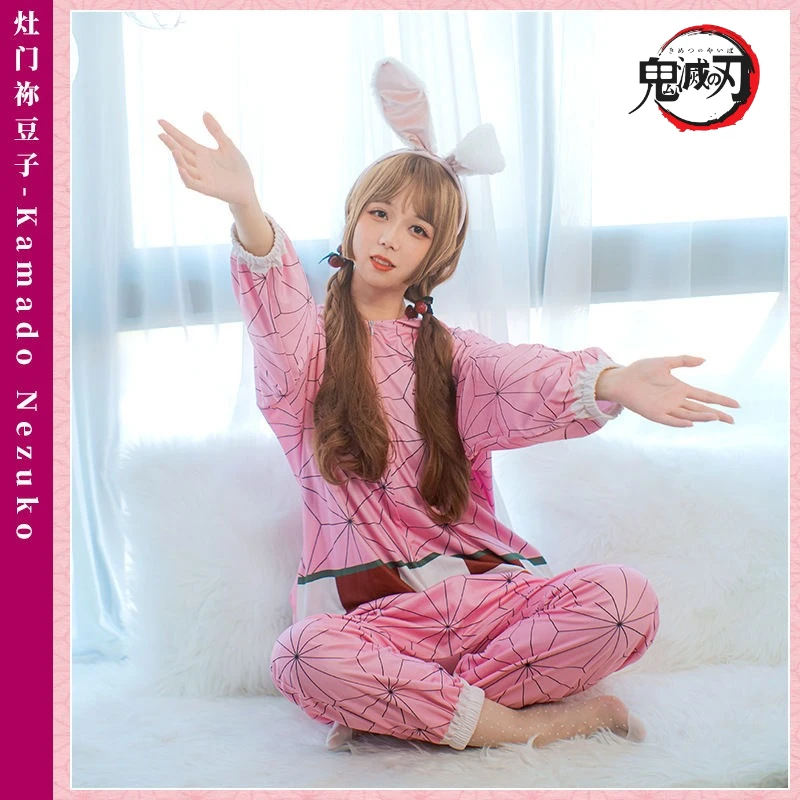 

Demon Slayer Onesie Cosplay Pajamas - Tanjiro, Nezuko & Zenitsu Full-Body Kawaii Sleepwear for Adults & Kids Festival Gifts