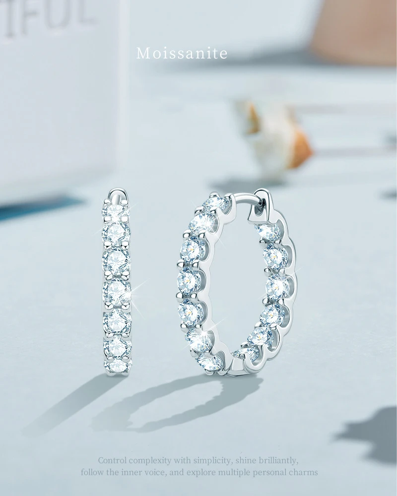 

Moissanite Hoop Earrings for Women, Trendy Niche Design, S925 Sterling Silver Jewelry