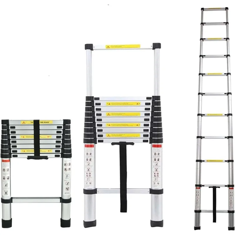 

8.5FT Telescoping Ladder Aluminum 8 Step Ladder Folding Portable Extension Ladder, Adjustable Height, 330lbs Load Capacity