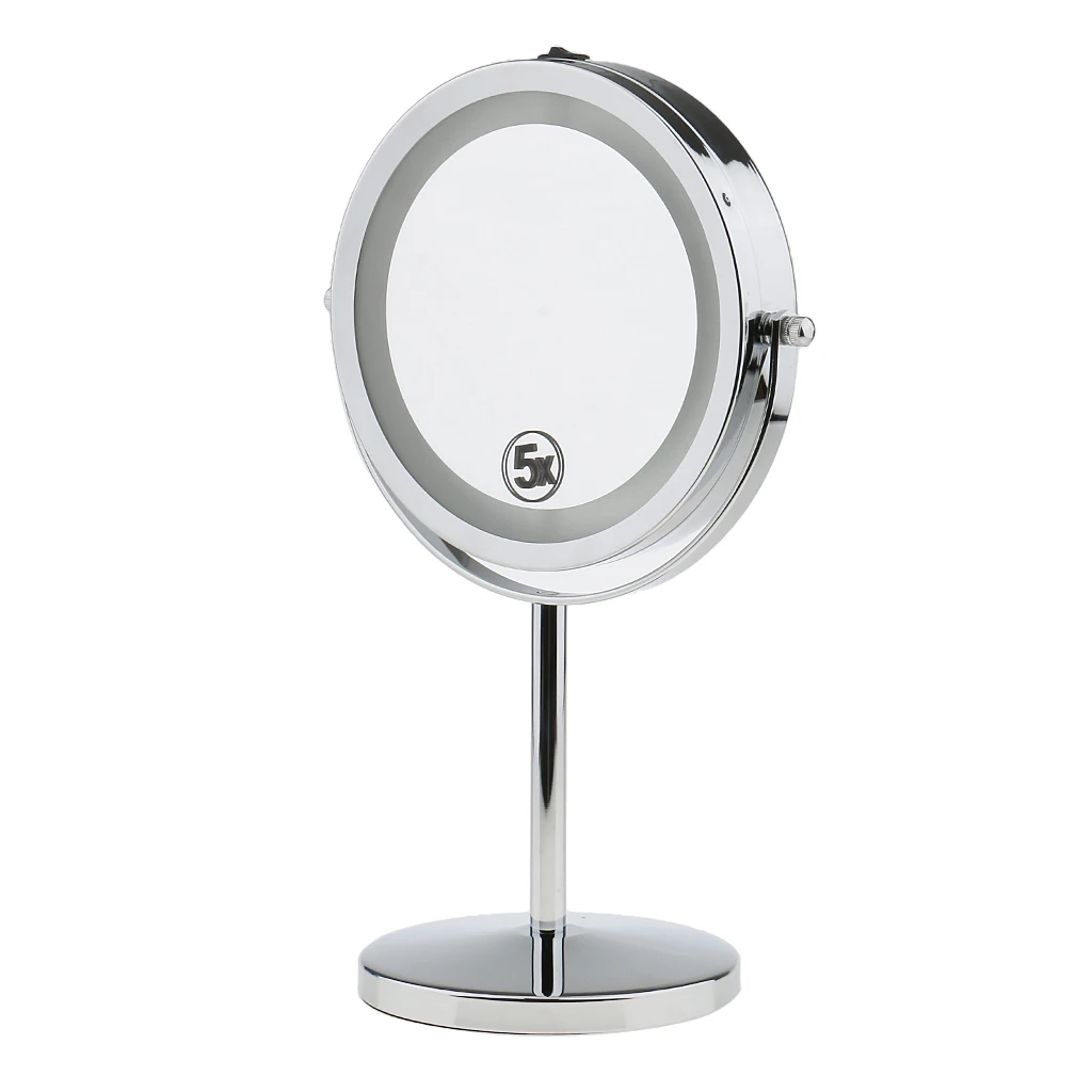 Double Side Desktop Mirror LED Lighted 5x Magnifying Stand Cosmetic Mirror