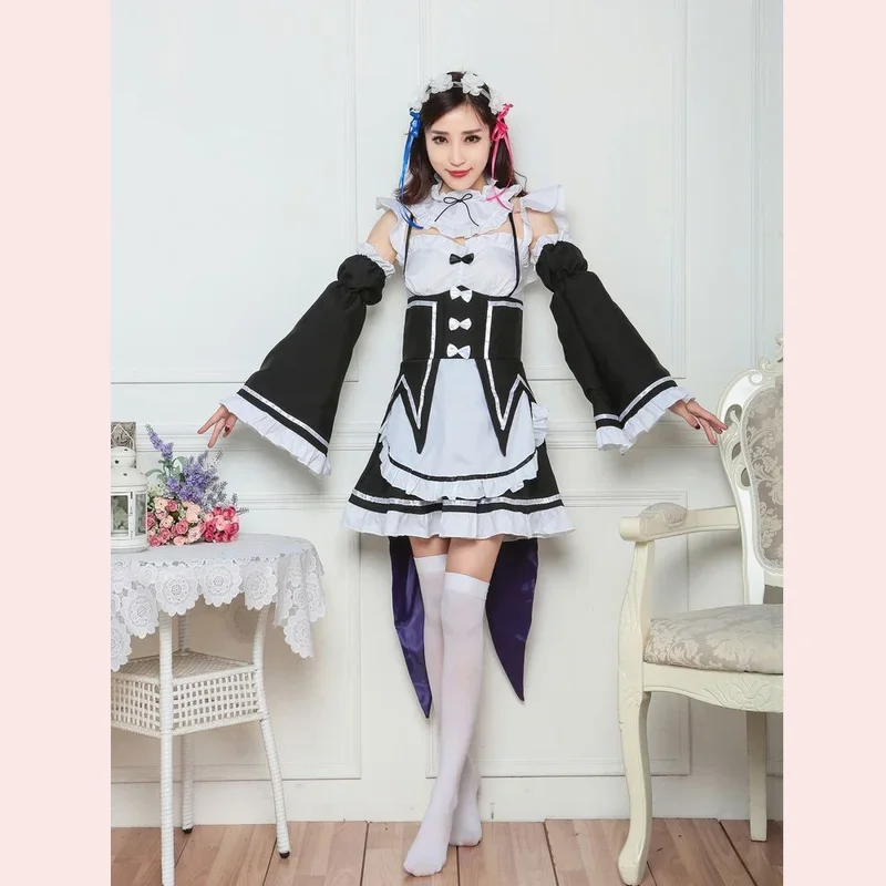 Ram/Rem Cosplay Re:zero Kara Hajimeru Isekai Seikatsu Maid Servant Dress cosplay Cosplay Costume and Wigs Halloween Woman Party