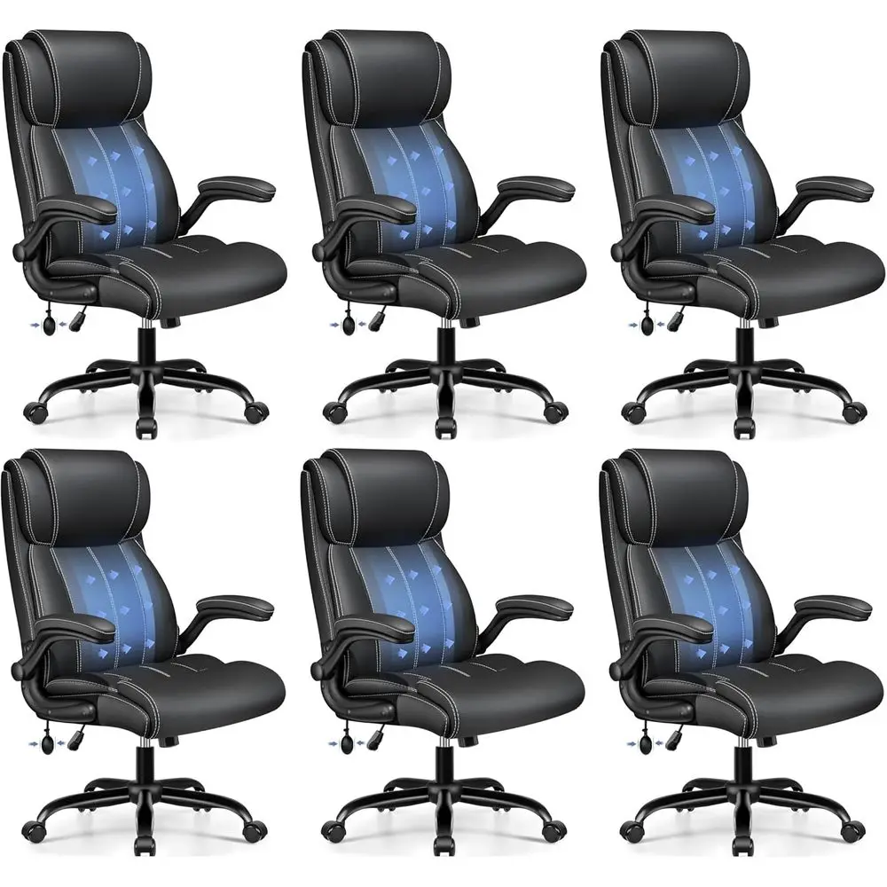 

Leather High-Back Ergonomic Office Chair with Adjustable Lumbar Support and Flip-Up Arms, Black, 6-Pack