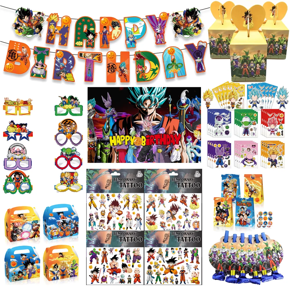 Decoraciones de Fiesta de Dragon Ball, Sellos de Goku, Globos, Pulseras, Bolsas de Regalo, Tatuajes, Pegatinas, Bolsas de Regalos, Rellenos para Niños, Artículos para Fiestas