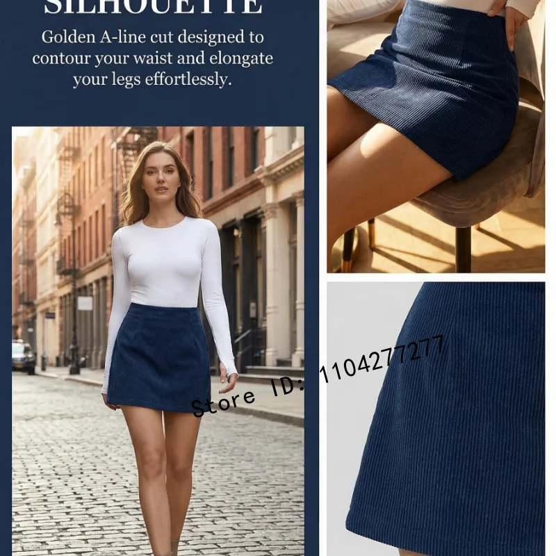Women's Basic Casual Versatile Corduroy High Waist A-line Skirt Fashion Solid Color A-Line Skinny Short Pencil Skirt