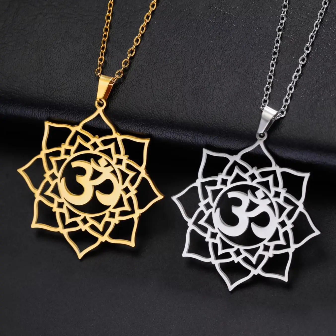 LIKGREAT Lotus OM Yoga Chakra Pendant Necklace Stainless Steel Woman Amulet Religion Buddhism Jewelry Hindu Charm Gift Wholesale