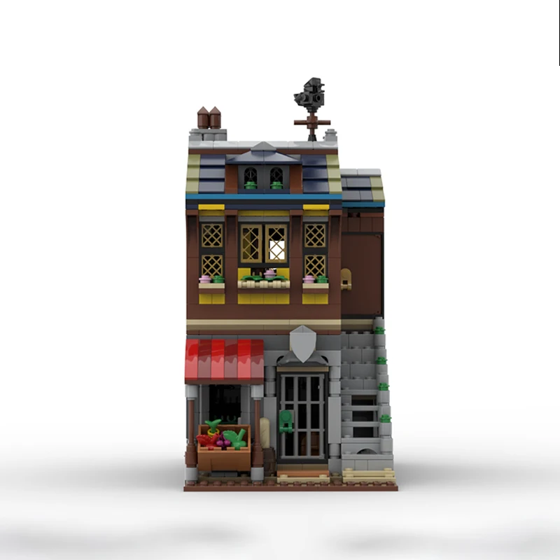MOC ストリートビューシリーズ中世商人の家モジュラーアパートビルディングブロックモデルレンガディスプレイクリエイティブ DIY パズルおもちゃ