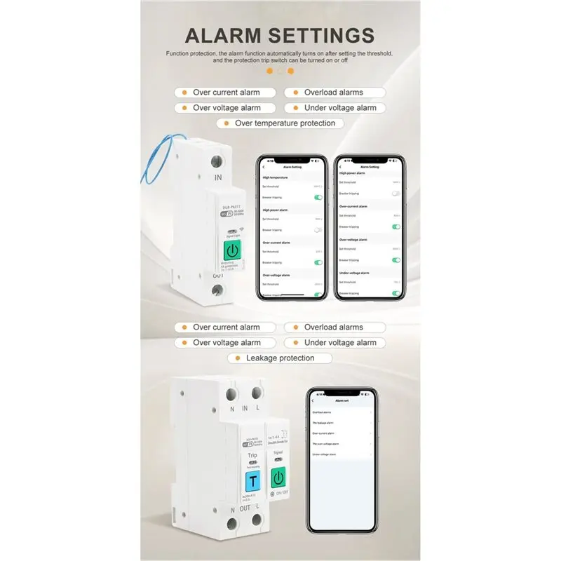 ALIM-WIFI Smart Switch 63A 2P For ENERGY Meter Circuit Breaker Voltage Current Leakage Temperature Protection Cut Off L+N