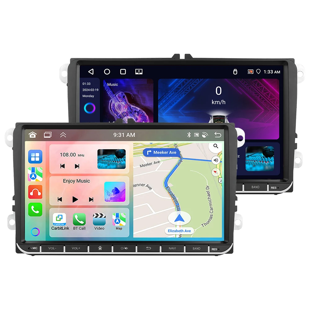 Podofo 9-Zoll Autoradio 2Din für VW Passat Golf Skoda MK5 MK6 Touran Seat Sharan Carplay Intelligentes Autosystem Android Auto GPS BT