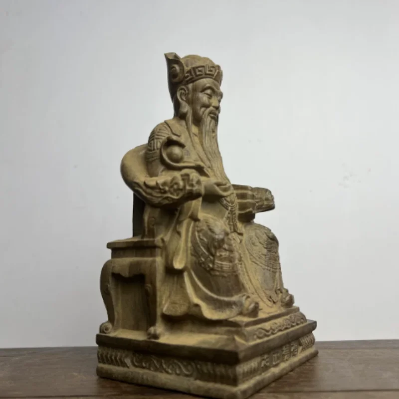 Vintage Wood Carved God of Wealth Statue - Feng Shui Caishen & Fu De Zheng Shen Figurine, Home Altar Wealth Attraction Decor