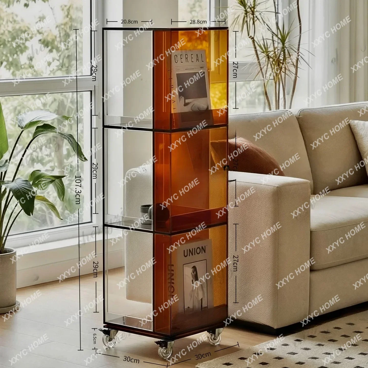 Rotatable 360-degree bookshelf bookcase black multi-layer display cabinet light luxury floor storage rack