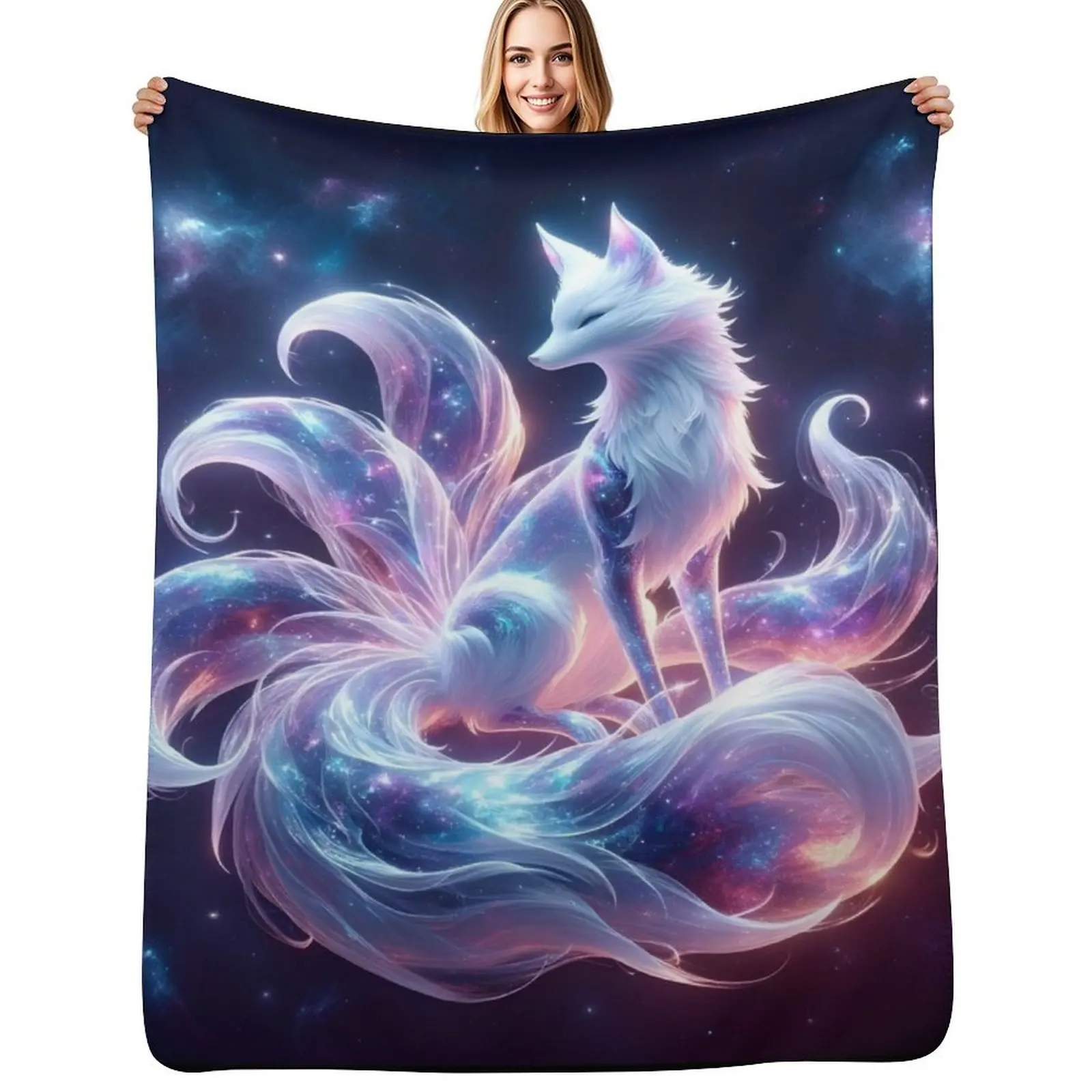 

Celestial Kitsune Throw Blanket Soft Plush Plaid Custom Nap Kid'S Blankets