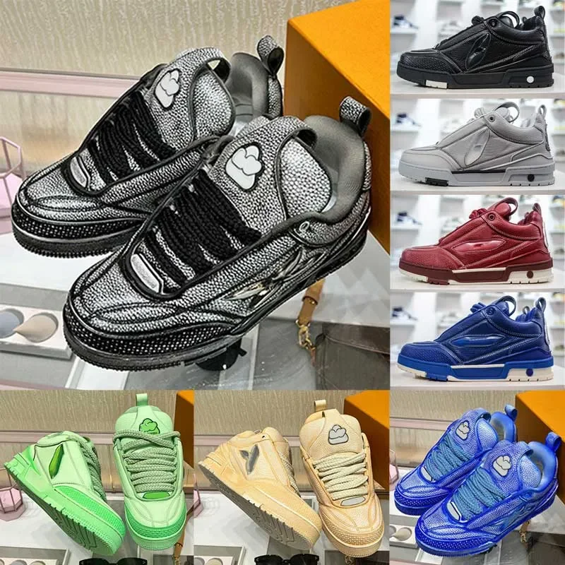 

Luxury Designer Men Skate Sneaker Large Logo Flower Pattern Grained call leather Upper Rubber Sole Fashion Show New Women