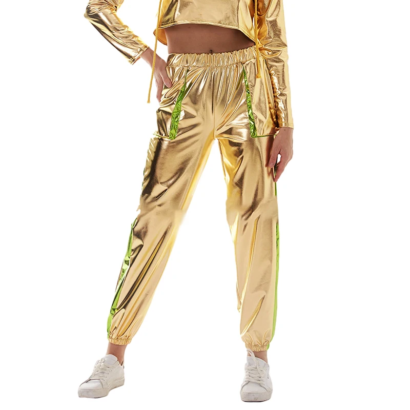 Women High Waist Faux Leather Pants Reflective Shiny Patent Leather Trousers Lady Club Dance Party Trousers Y2K Streetwear