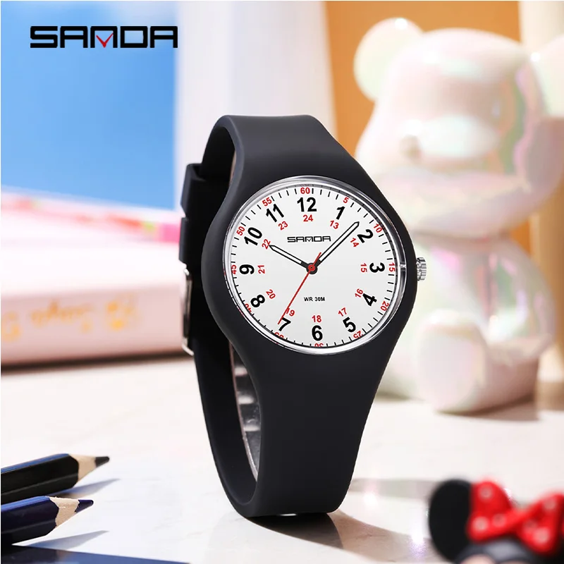 SANDA Bestverkopende minimalistische modieuze studentensport waterdichte siliconen quartz horloge jongen meisje casual klok kinderen geschenken