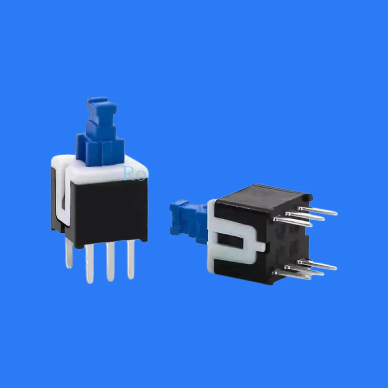 100pcs/ 7*7 self-locking switch 7X7 power button (blue square head) double row 6-pin blue and white chassis power switch