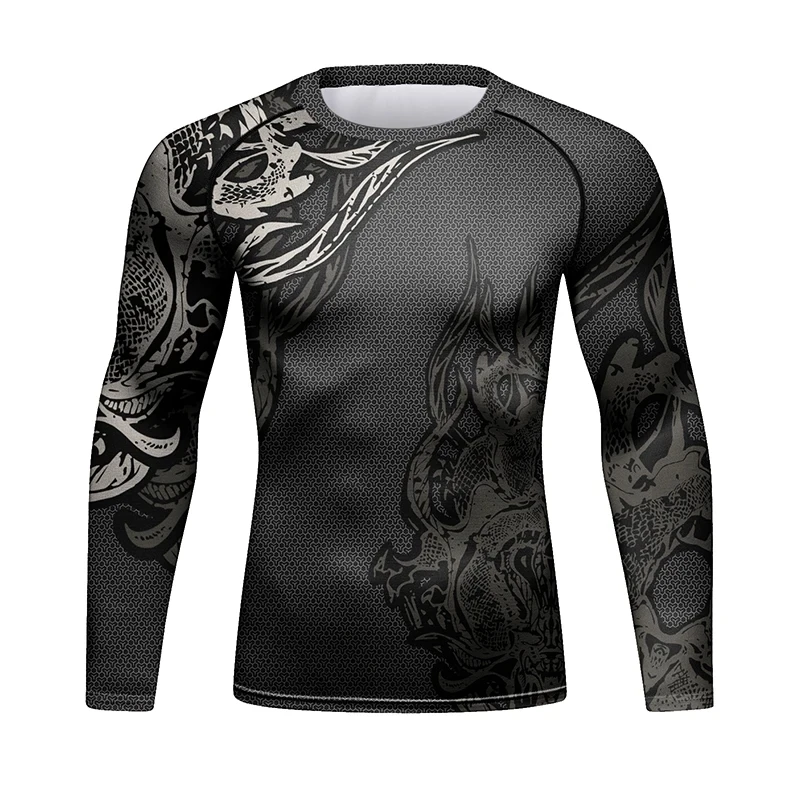 Men Digital Print Cool Boxing Fighting Sports Kits Men\'s Elastic MMA BJJ Rashguard Set Jiu jitsu gi Taining Clothes 3 Pieces