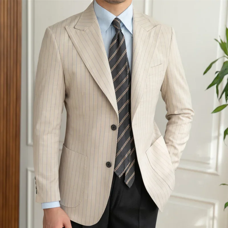 Men Stripe Blazer British Luxury Retro Fall Men Blazer Hombre Mariage Homme Smoking Homme Business Blazer Hombre Gentleman