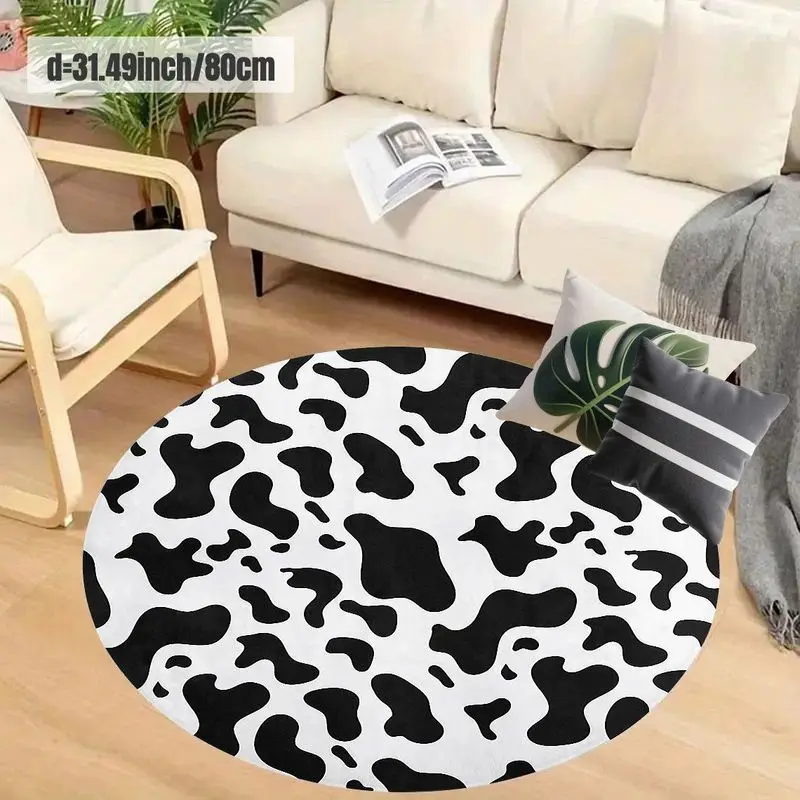 Cow Spot Pattern Round Rug Flannel Mat Door Mat Modern Minimalist Home Decoration