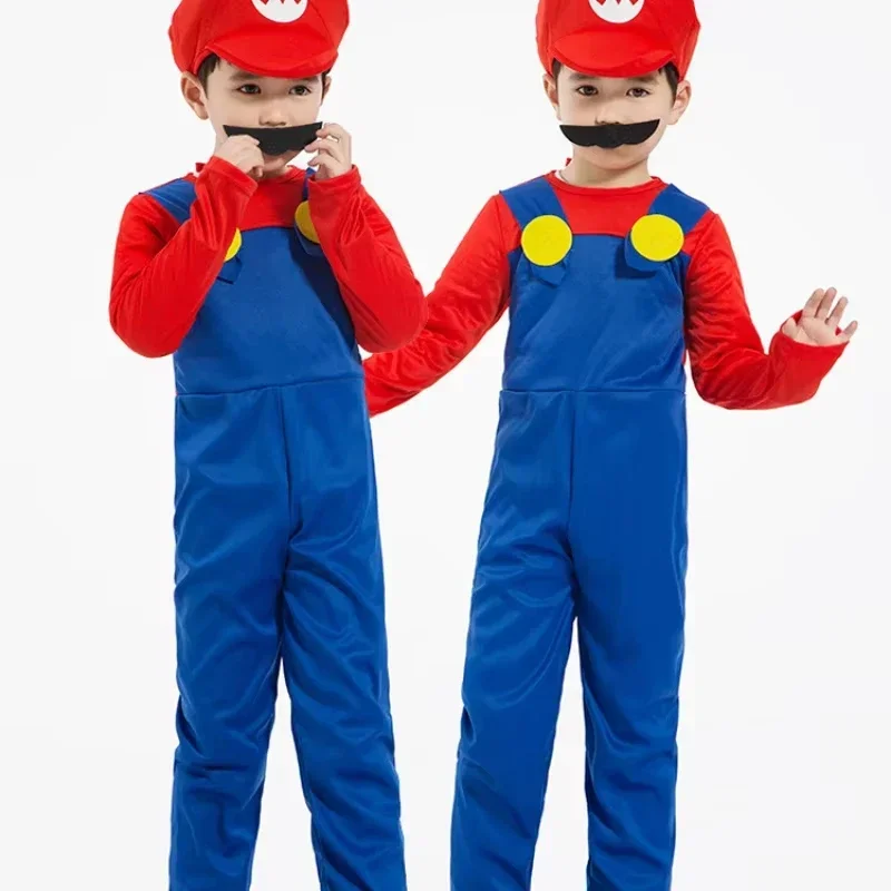 

Fun Super Brothers Halloween Costume Blue Red Jumpsuit Fake Mustache Stylish Game Anime Cosplay Outfit Adults Carnival Party