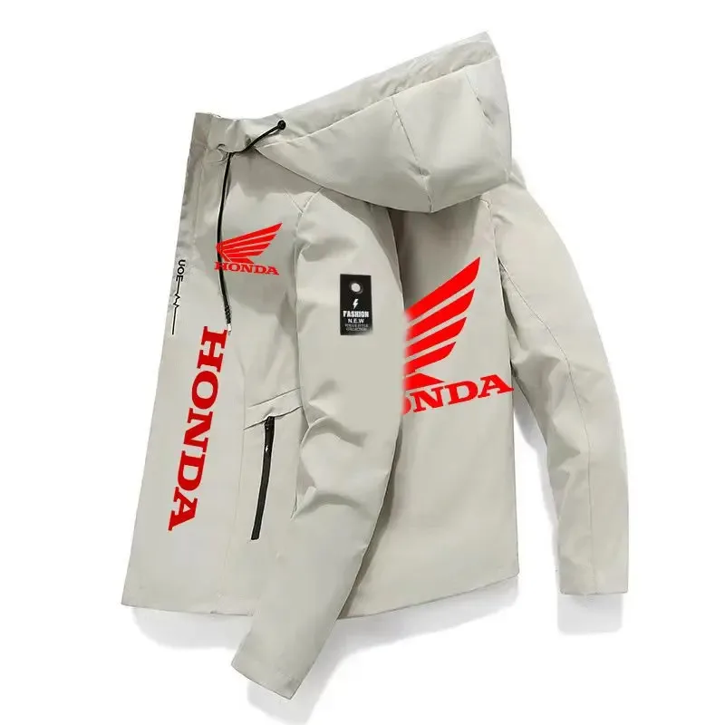 HONDA Honda Honda Co-branded Men's Hooded Jacket Spring and Autumn Trendy Work Jacket Light Gray Casual Windproof Top