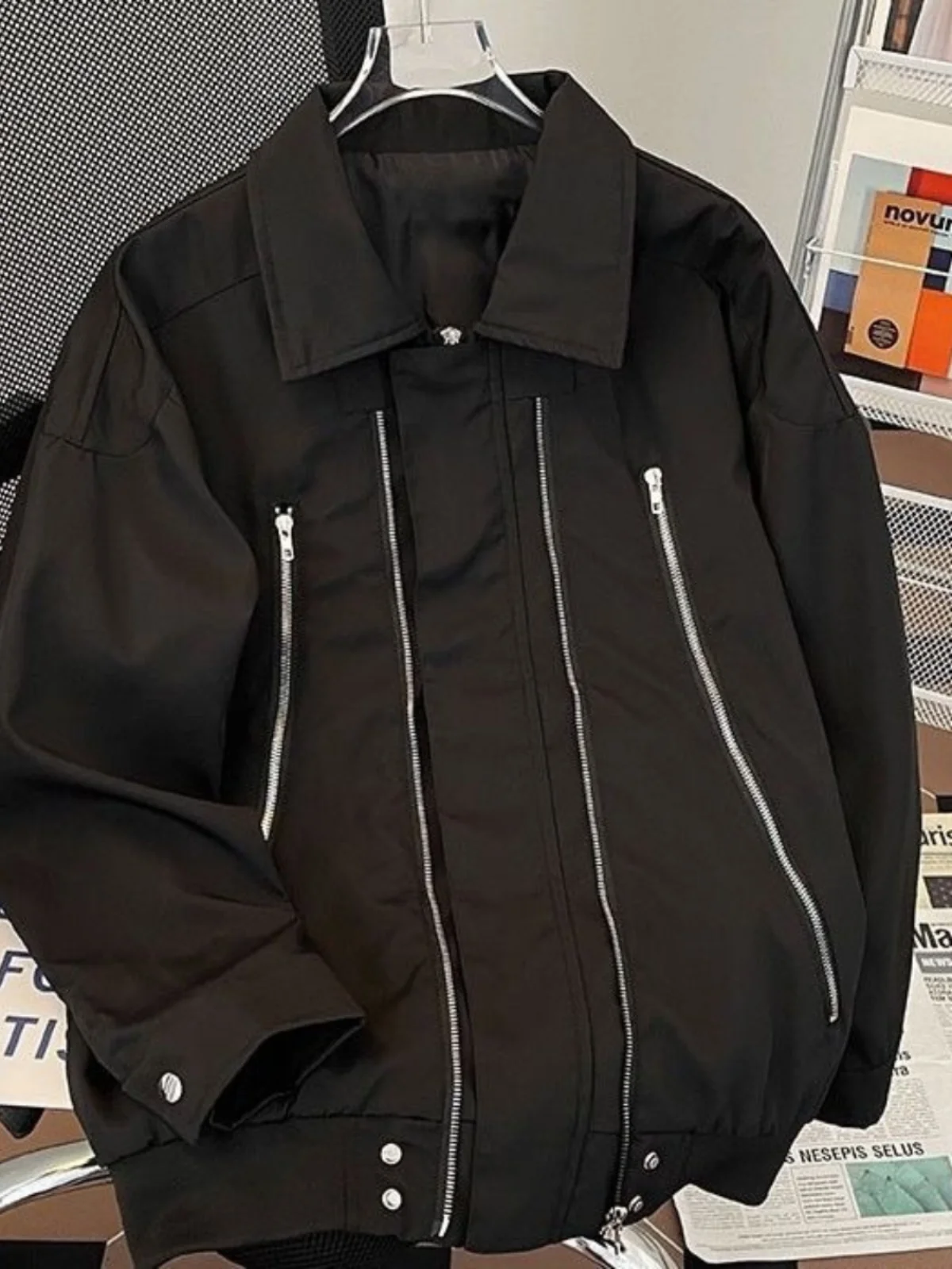 

Large Size 300 Pou Spring Autumn Zipper Collar Men's Casual Trendy Jaet Anti-Wind Long Sve Stand Collar Regular Length