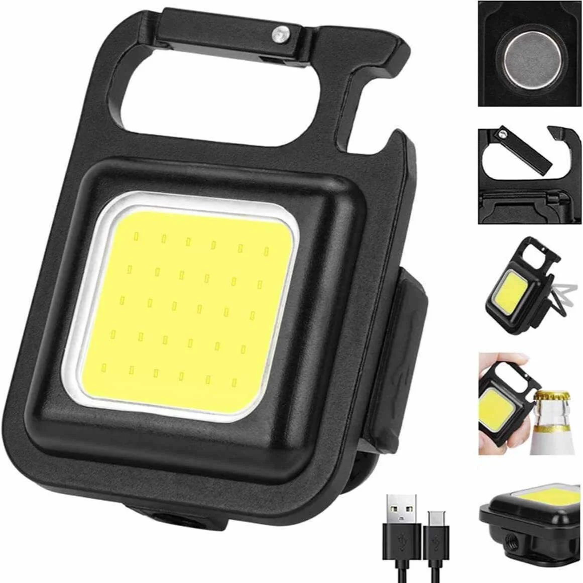 Pocket Work Light COB LED Mini Keychain Light USB Rechargeable Flashlight  for Outdoor Camping Hiking