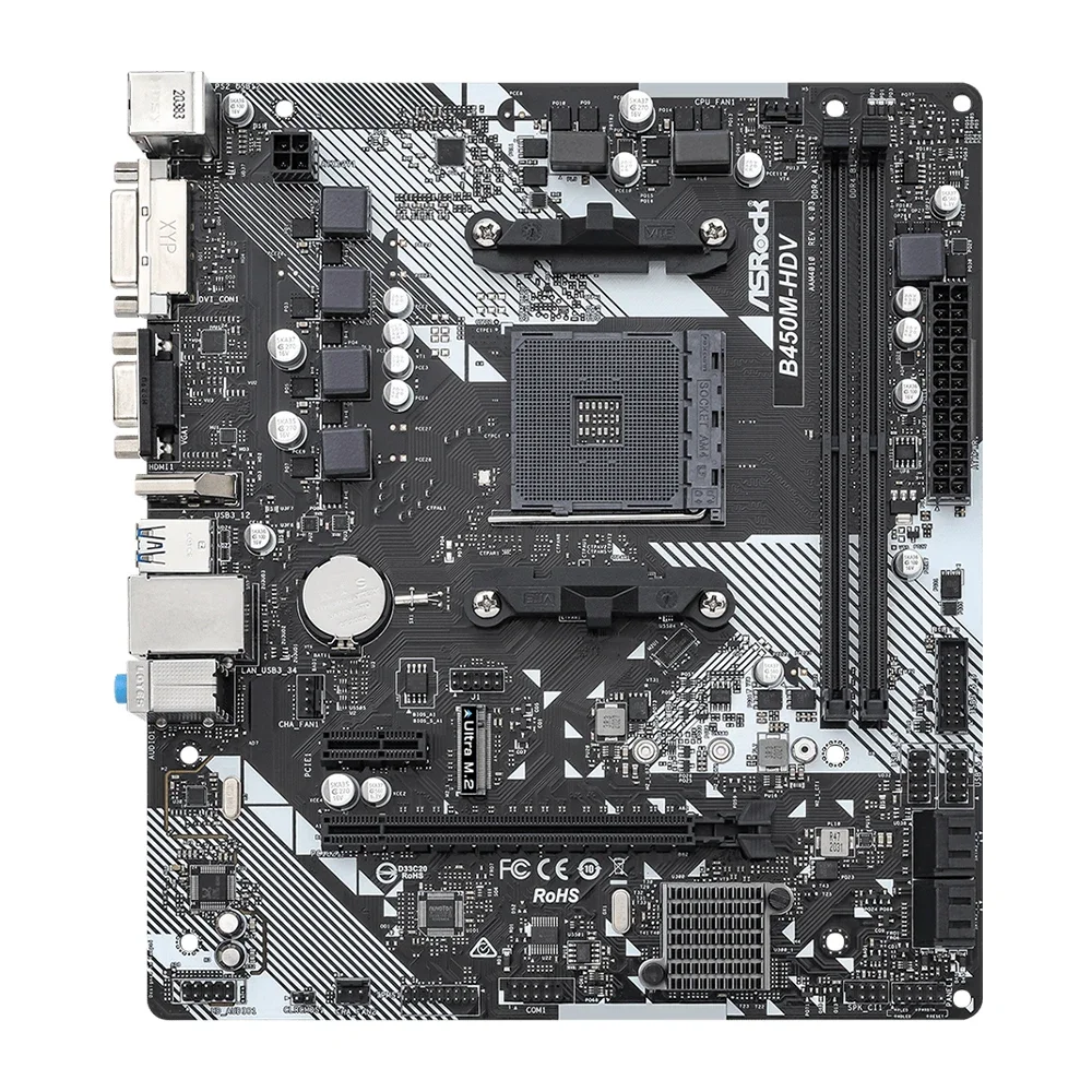 ASROCK B450M-HDV R4.0 ATX Motherboard 2×DDR4 PCI-E 3.0 M.2 SATA 3 USB3.1 HDMI Socket AM4 For 2nd/1st Gen AMD Ryzen cpu placa mae