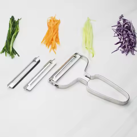 3-in-1 Stainless Steel Peeler with Interchangeable Blades Vegetable Fruit Potato Peeler Slicer Grater Kitchen Tools, Easy Grip