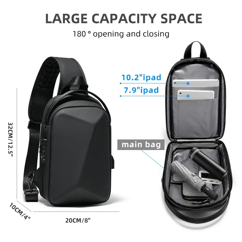 SWISS Men's Bag Shoulder Bag Multifunction Anti-theft Waterproof Male Crossbody Bag Casual Short Trip Chest Pack USB Charging