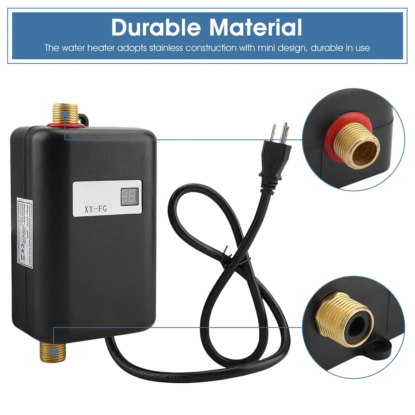 3800W Electric Water Heater, Mini Instantaneous Type, for Cleaning Kitchen, Bathroom, Hot Shower, Fast Heating