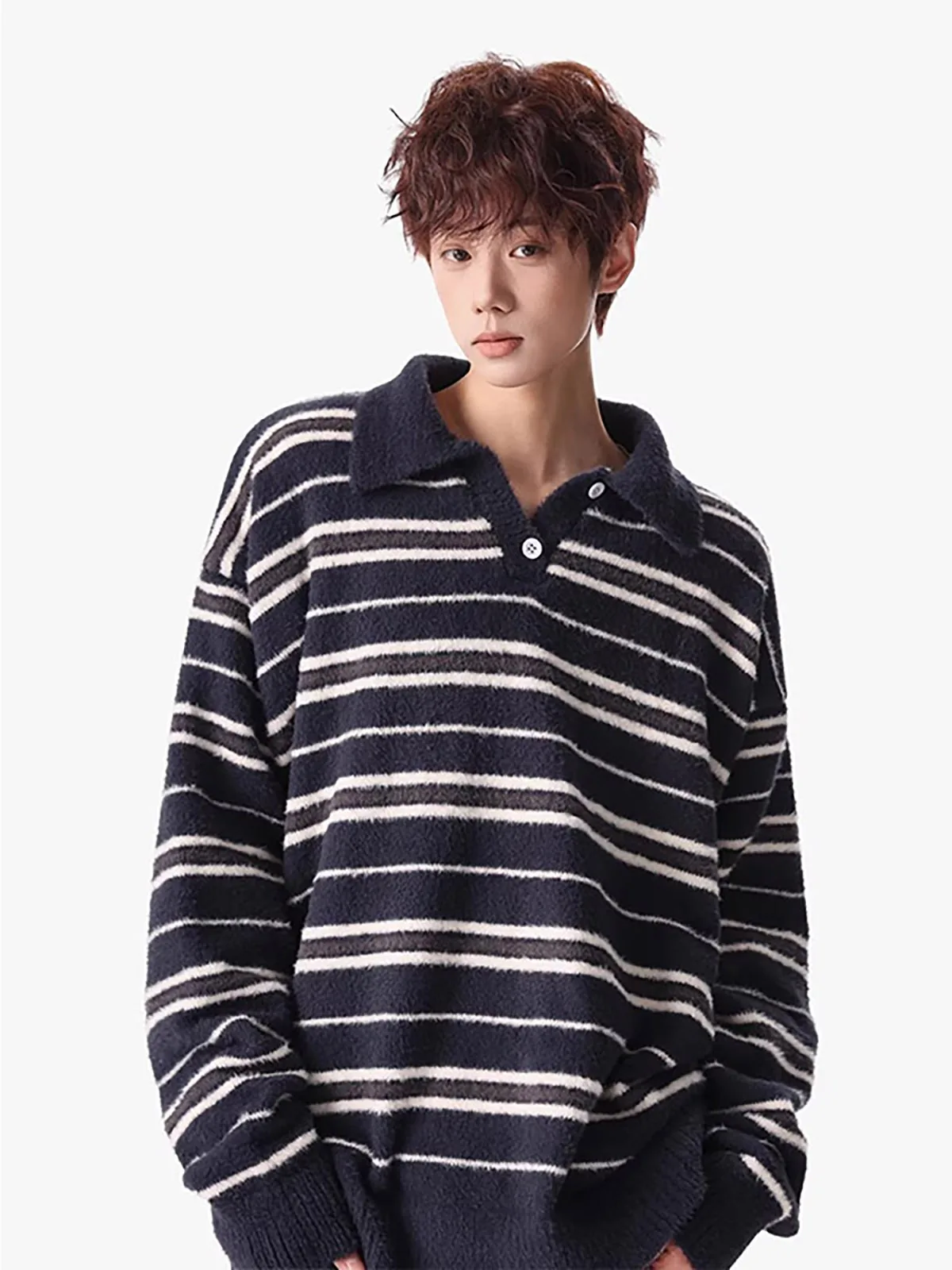 

Мужской свитер American Sle Heavyweight Color Block с полосатым воротником, вязаный, свободного кроя, универсальный, осенне-зимний