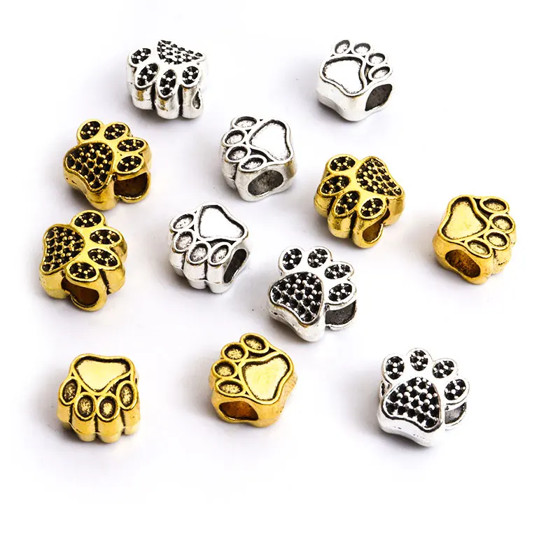 10pcs 9.3*9.5MM Dog Footprints Big Hole Spacer Beads Charm Animal Metal Bead For Jewelry Making DIY Bracelet Necklace Accessorie