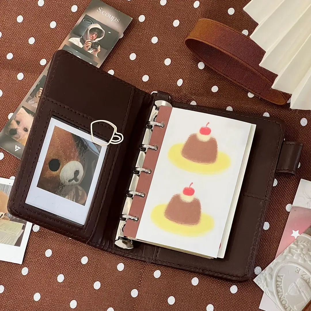 New PU  Simple Solid Color Dark Brown M5 Leather Binder Notebook Student Portable Memo Book Office Stationery
