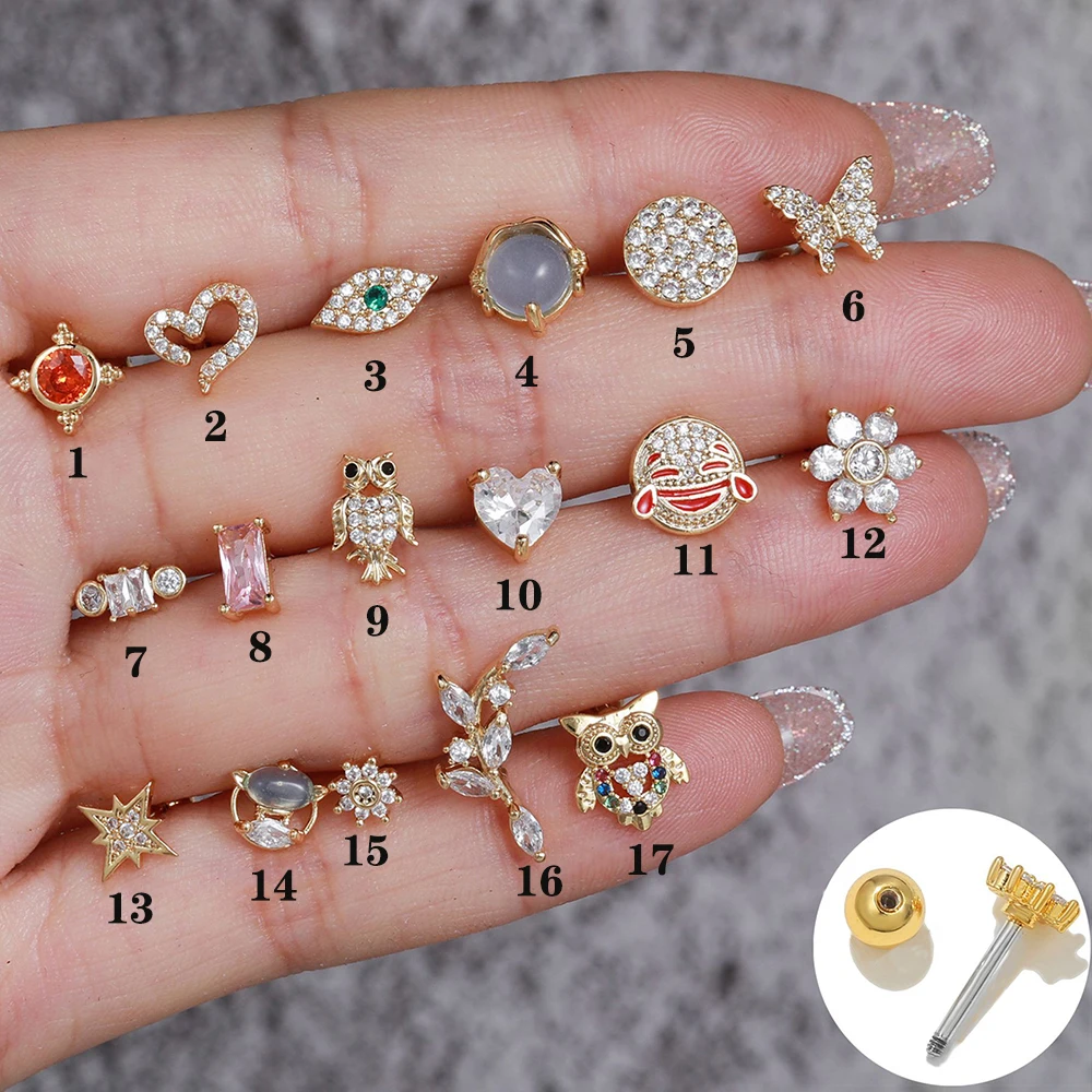 

1pc Square Stud Earrings for Women Heart Butterfly Rook Lobe Tragus Helix Cartilage Ear Percing Earring Stainless Steel Jewelry