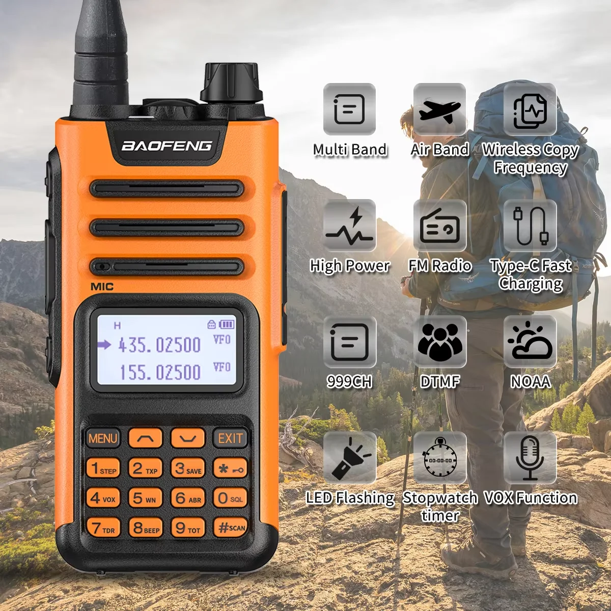 BaoFeng M-13 Pro V2 Walkie Talkie Air Band Wireless Copy Frequency Type-C Charger Long Range High Power UV13 K5Ham Two Way Radio