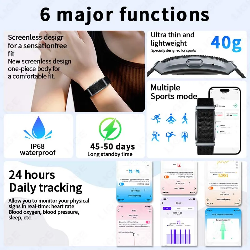 LIGE No Screen Smart Bracelet Heart Rate Blood Pressure Monitor Thermometer Men Women Wristbands Sports Fitness Men Smart Watch