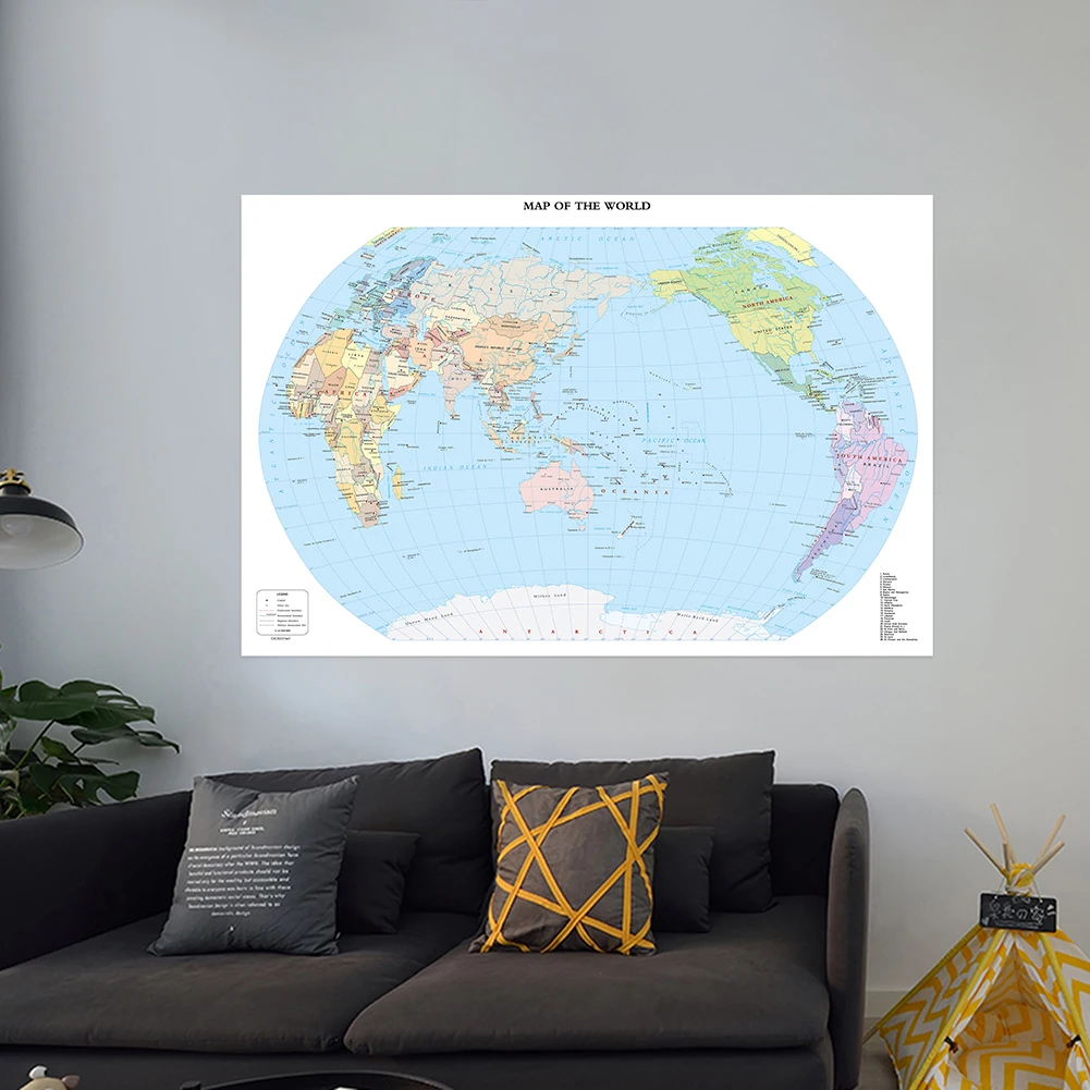 Spray Vinyl The World Map Decorative Face Picture, Wall Art Painting, Poster, Non encadré, Home Decor, School Supply, 225x150cm