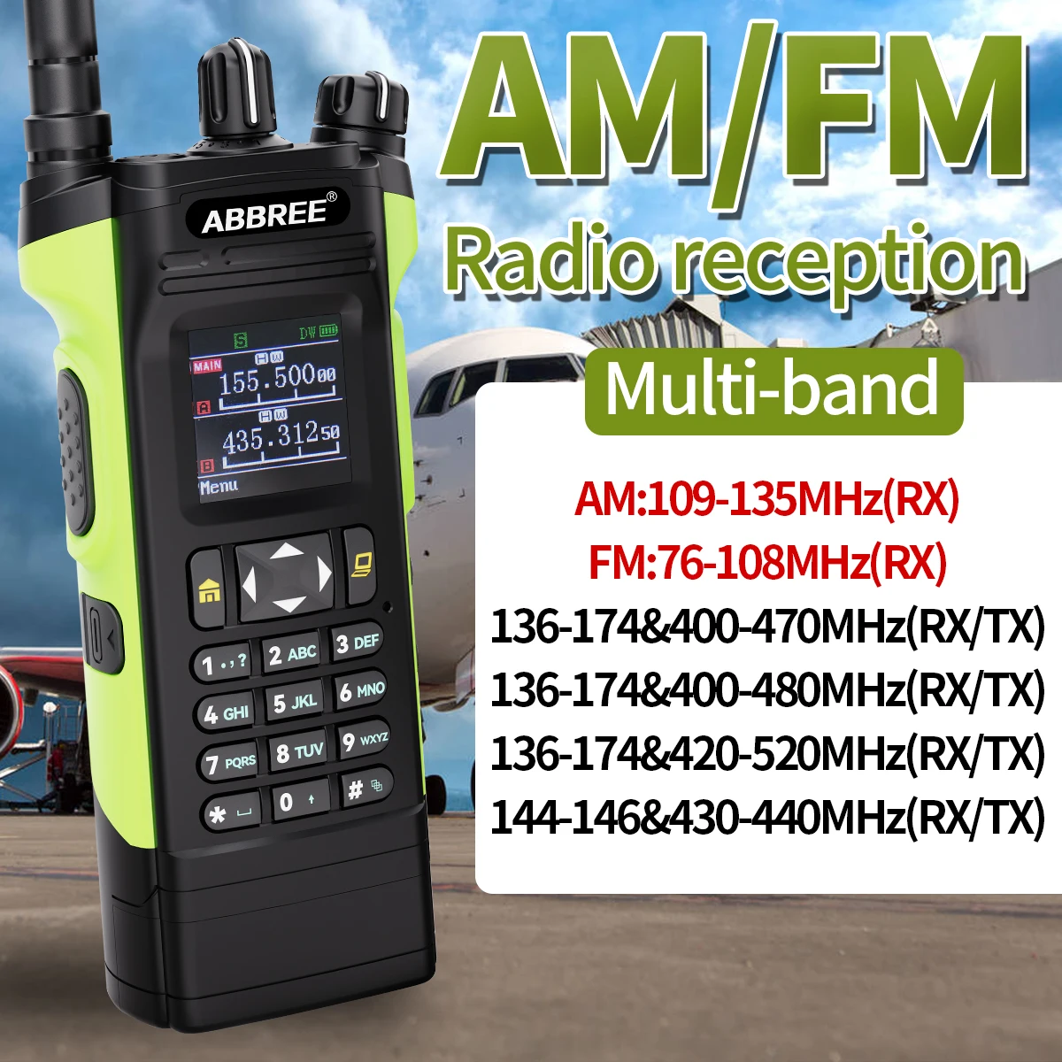 ABBREE AR-8000 Multi Band Walkie Talkie Dual Display Screen PTT Speaker Wireless Copy Frequency AM Long Range Two Way Ham Radio