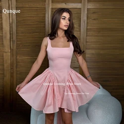 Qunque Sexy Backless Straps Prom Dresses Customized Satin Ruched Bow Cocktail Dress Short Evening Party Gowns Vestidos De Cóctel