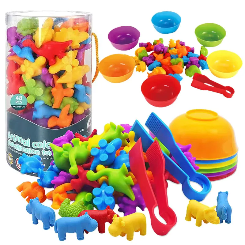 Montessori Animal Sorting Sensory Rainbow Counting Color Matching Toys Fine Motor Skills Training Kids Activity Games for Ages 3