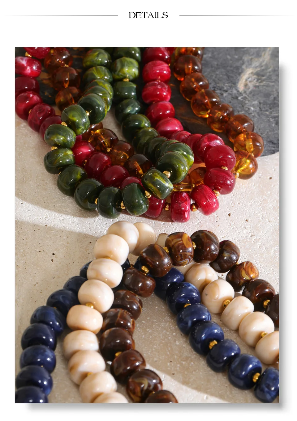 Yhpup Mehrfarbige Harzperlen-Kette, handgefertigte Halskette, wasserdicht, Edelstahl, Statement-Schmuck im Herbst-Winter-Stil – Detail 9