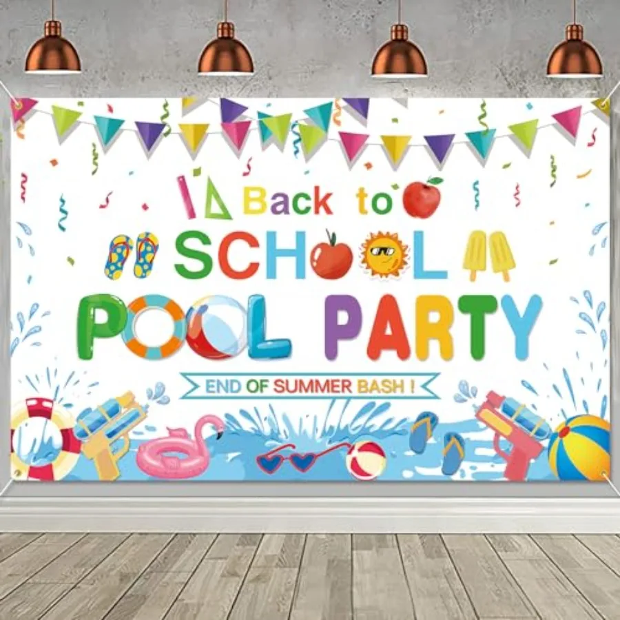 Fondo de Pantalla para Fiesta en la Piscina de Regreso a Clases, Decoración para el Fin del Verano, Accesorios para Fotomatón, Decoraciones para el Primer Día de Clases de Verano