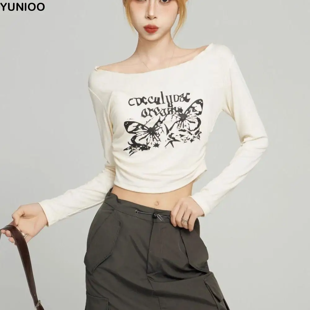 

Стильная футболка с длинными рукавами и рюшами, облегающий пуловер с круглым вырезом и бабочкой, шикарные рубашки в стиле ретро с надписью, женские осенние рубашки