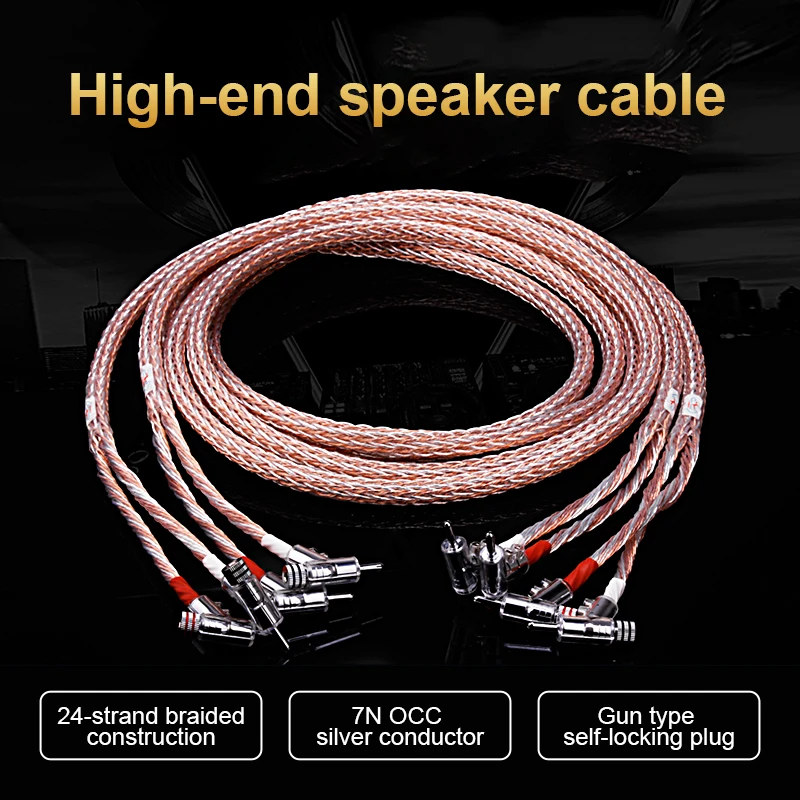 Speaker Cable High-end 7N OCC Silver Plated 12AC hifi Gun Banana Plug Rhodium Plated Braided Construction No Noise